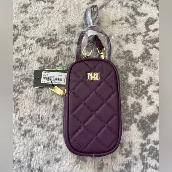 Badgley Mischka Diamond Quilted Oval Crossbody Phone Case in Plum NWT - Picture 1 of 11